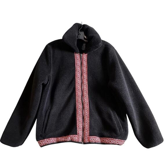 Wrangler Retro Roswell Sherpa Jacket Women Sz L Black Red Western Rodeo Aztec - Picture 1 of 16